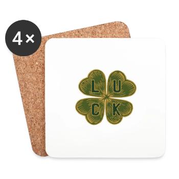 Trèfle à quatre feuilles avec de la chance en anglais - Dessous de verre (lot de 4) - blanc - Devant