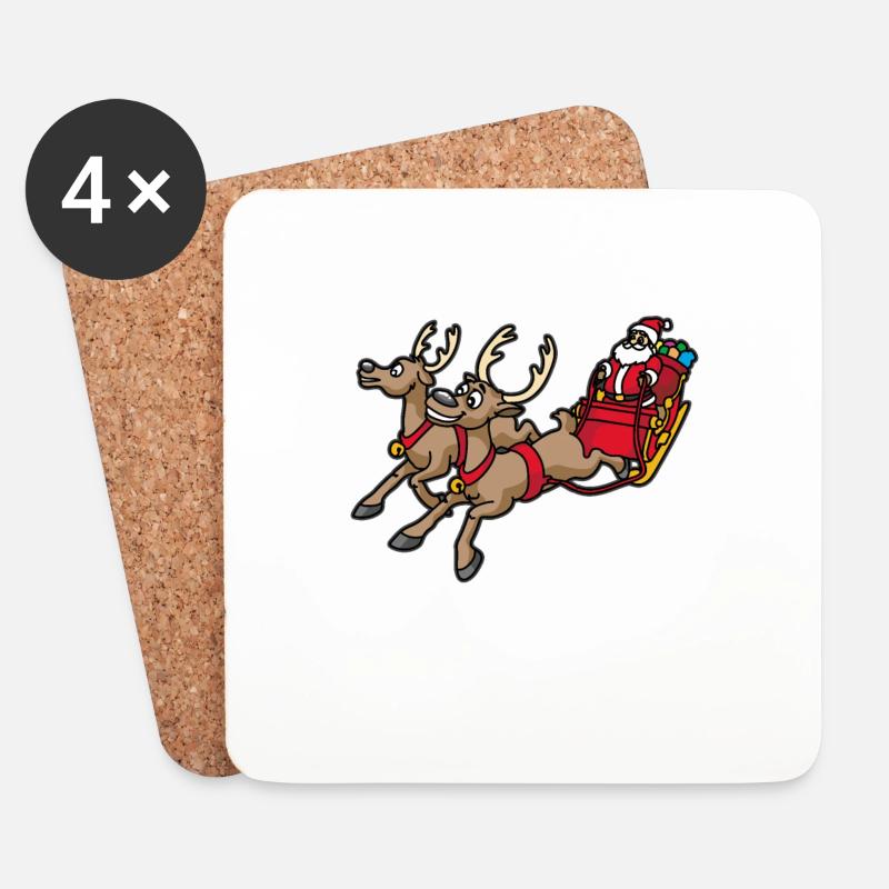 Weihnachtsmann mit Rentier und Schlitten - Untersetzer (4er-Set) - Weiß