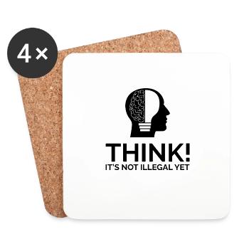 Thinking Brain Brain Head Intelligence Geek - Coasters (set of 4) - white - Front