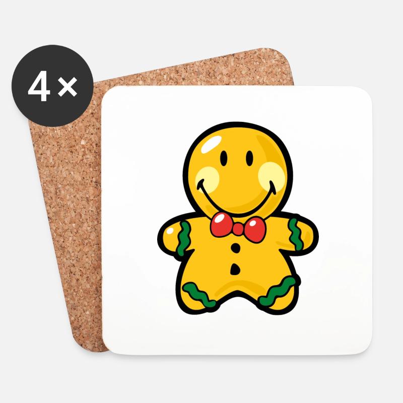 Smiley Christmas Gingerbread - Untersetzer (4er-Set) - Weiß