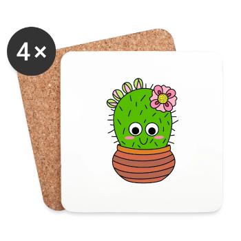 Chunky Kaktus With Pink Flower And Buds - Untersetzer (4er-Set) - Weiß - Vorne