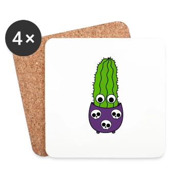 Tall Cactus In Halloween Skull Pot - Coasters (set of 4) - white - Front