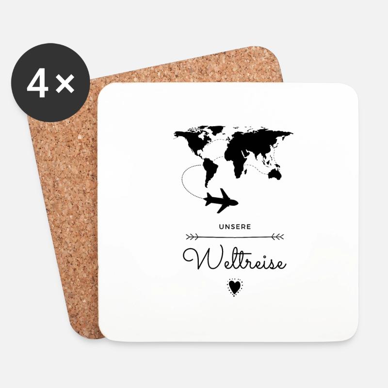 Weltreise Geschenkidee - Untersetzer (4er-Set) - Weiß