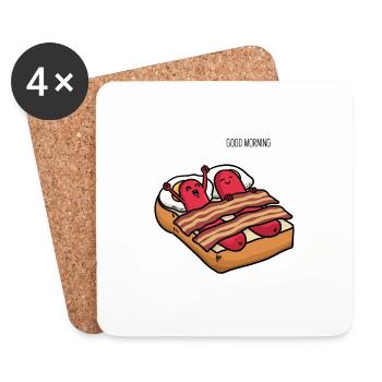 Good morning breakfast sausage eggs bacon toast - Coasters (set of 4) - white - Front