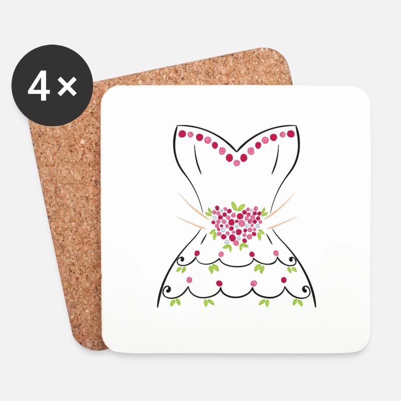 Hochzeitskleid Shirt - Untersetzer (4er-Set) - Weiß
