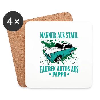 RDA Trabi hommes en acier, conduire des voitures en carton - Dessous de verre (lot de 4) - blanc - Devant