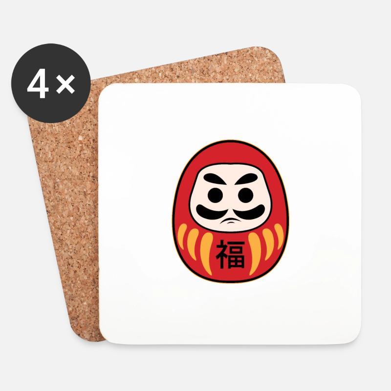 Japanischer Daruma - Untersetzer (4er-Set) - Weiß