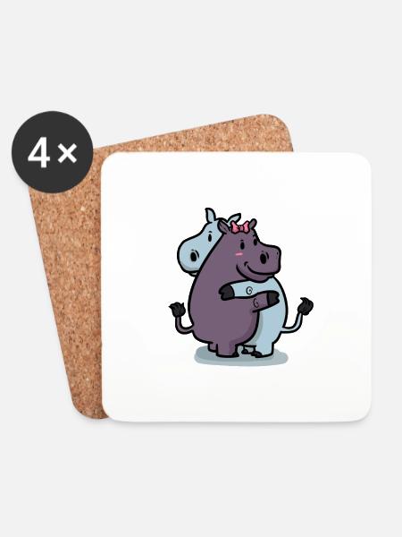 Hippo Lovers Hippo Liebe - Untersetzer (4er-Set) - Weiß