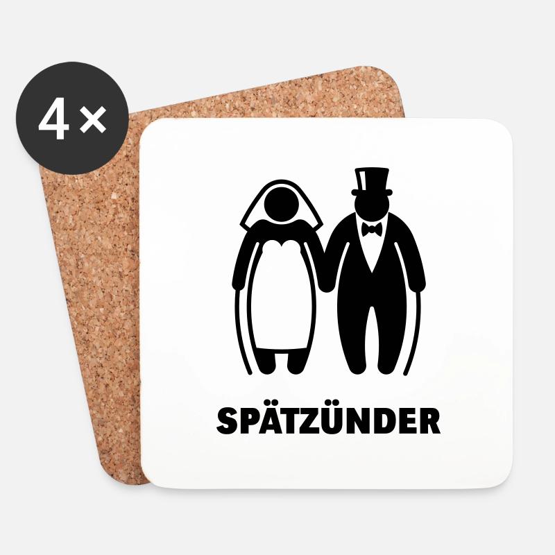 Spätzünder (Älteres Brautpaar / Hochzeit) - Untersetzer (4er-Set) - Weiß