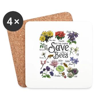 Sauvez le cadeau d'art d'abeilles - Dessous de verre (lot de 4) - blanc - Devant