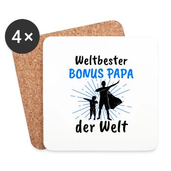 Bonus Papa Bonuspapa Stiefvater Stiefsohn Geschenk - Untersetzer (4er-Set) - Weiß - Vorne