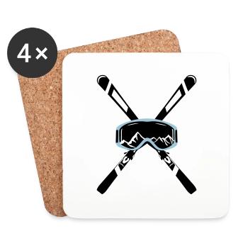Ski and goggles with mountains, skiing - Coasters (set of 4) - white - Front