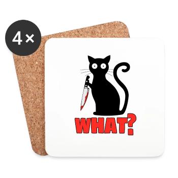 What? Katze Messer Pyscho Haustier Freaky Geschenk - Untersetzer (4er-Set) - Weiß - Vorne