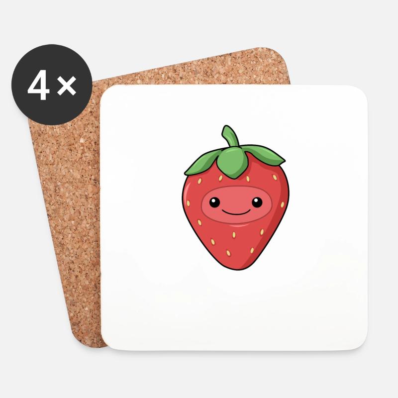 Comic Erdbeere Strawberry - Untersetzer (4er-Set) - Weiß