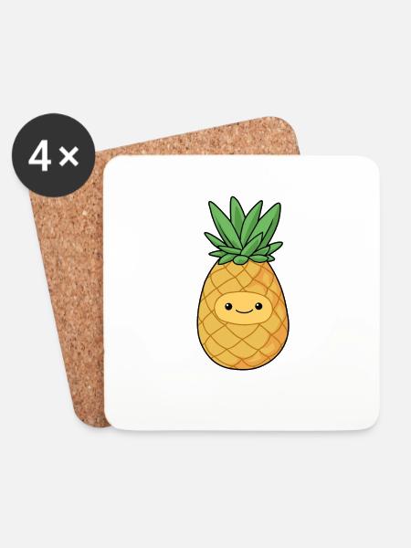 Comic Ananas Pineapple - Untersetzer (4er-Set) - Weiß