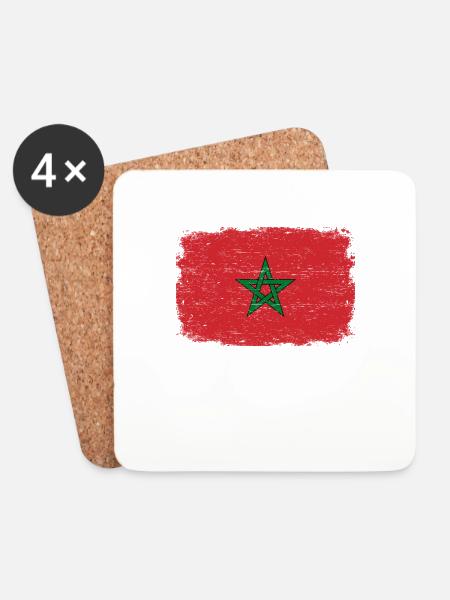 MAROKKO FLAGGE Marokkanische Fahne Geschenk - Untersetzer (4er-Set) - Weiß