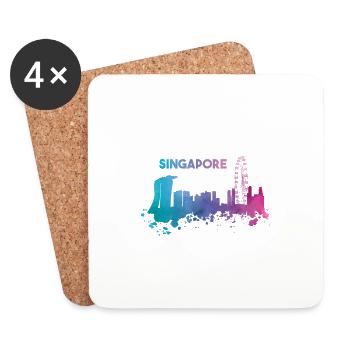 Belle skyline de Singapour aux couleurs vives - Dessous de verre (lot de 4) - blanc - Devant