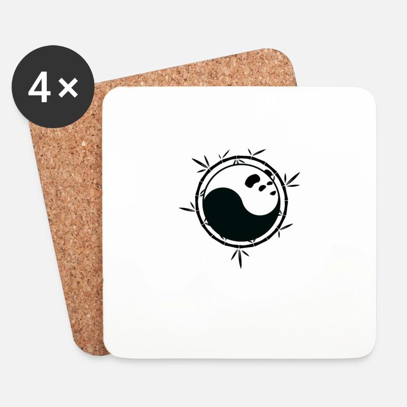Panda Yin Yang Shirt mit Bambus - Untersetzer (4er-Set) - Weiß