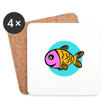 Bunter Comic Fisch - Untersetzer (4er-Set) - Weiß - Vorne