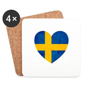 Coeur suédois drapeau suédois - Dessous de verre (lot de 4) - blanc - Devant