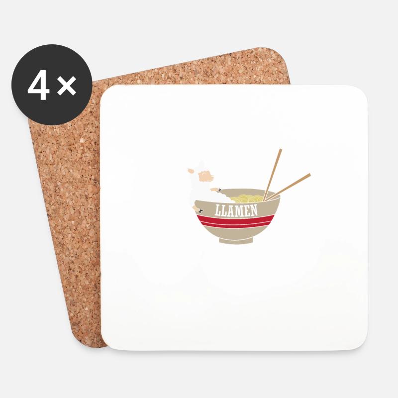 Lama in asiatischen Ramen Nudeln - Untersetzer (4er-Set) - Weiß