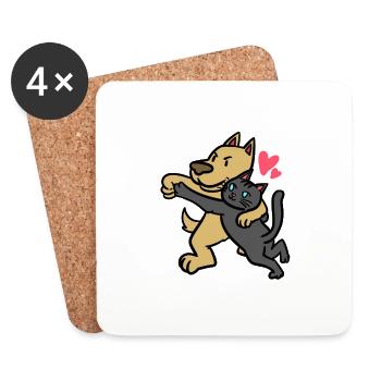 Loving cat & dog - Coasters (set of 4) - white - Front