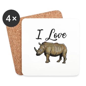 Ich liebe Nashörner Rhinozeros Wasserfarben Kunst - Untersetzer (4er-Set) - Weiß - Vorne