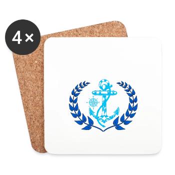Anker Kompass Seemann Nautik Ahoi Lorbeerkranz - Untersetzer (4er-Set) - Weiß - Vorne