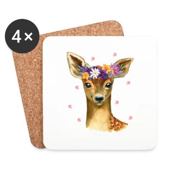 Mignon bébé cerf faon cerf avec fleurs et confettis - Dessous de verre (lot de 4) - blanc - Devant