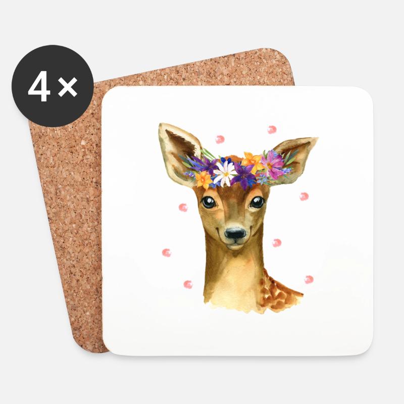 Cute Baby Deer Rehkitz Reh mit Blumen und Konfetti - Untersetzer (4er-Set) - Weiß