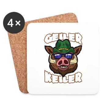 Geiler Keiler Jäger Jagd Spruch lustiger Humor - Untersetzer (4er-Set) - Weiß - Vorne