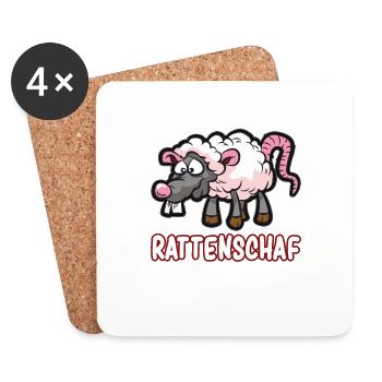 RATTENSCHAF Wortspiel Ratte Schaf Humor Cartoon - Untersetzer (4er-Set) - Weiß - Vorne