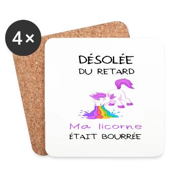 Désolée du retard ma licorne était bourrée cadeau - Dessous de verre (lot de 4) - blanc - Devant