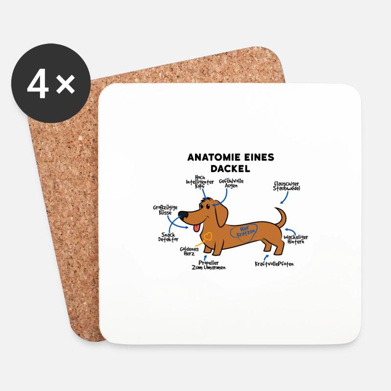 Dackel Hund Anatomie - Untersetzer (4er-Set) - Weiß
