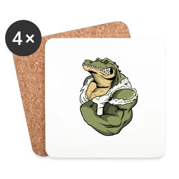 Fitness crocodile muscular sporty sport motif - Coasters (set of 4) - white - Front