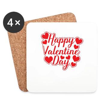 Happy Valentine Day in rot mit Herzen Geschenk - Untersetzer (4er-Set) - Weiß - Vorne
