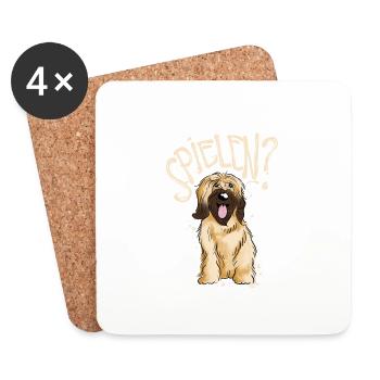 "SPIELEN?" Briard Shirt Vintage Hund Spruch Design - Untersetzer (4er-Set) - Weiß - Vorne
