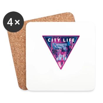 City Life - Synthwave Aesthetic Retrowave - Untersetzer (4er-Set) - Weiß - Vorne