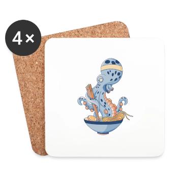 Octopus eating ramen - Coasters (set of 4) - white - Front