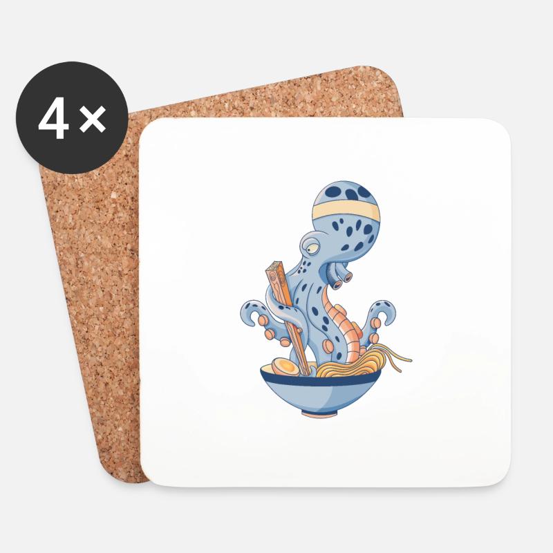 Poulpe mangeant des ramen - Dessous de verre (lot de 4) - blanc