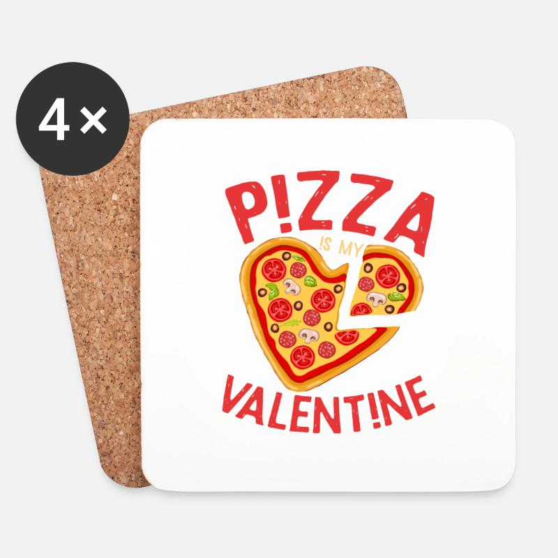 pizza is my valentine Print Design - Untersetzer (4er-Set) - Weiß