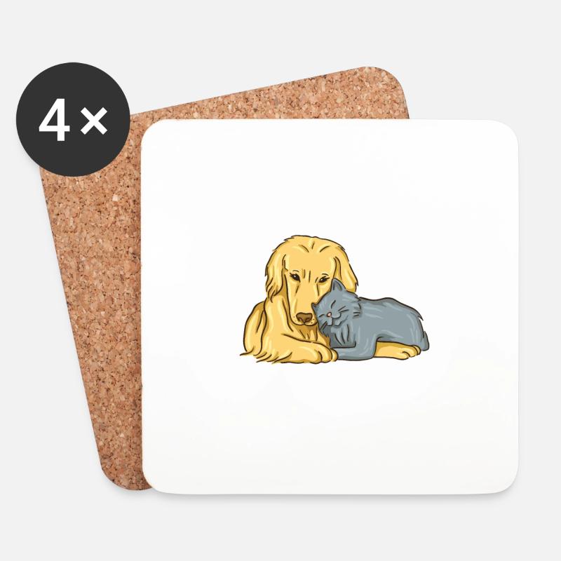 Hund und Katze kuscheln miteinander Tierliebe - Untersetzer (4er-Set) - Weiß