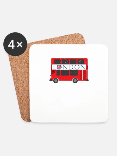 London Souvenir - London Bus - Untersetzer (4er-Set) - Weiß