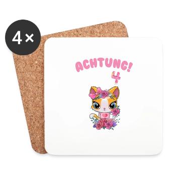 Kindergeburtstag Shirt 4 Jahre Kätzchen Geschenk K - Untersetzer (4er-Set) - Weiß - Vorne