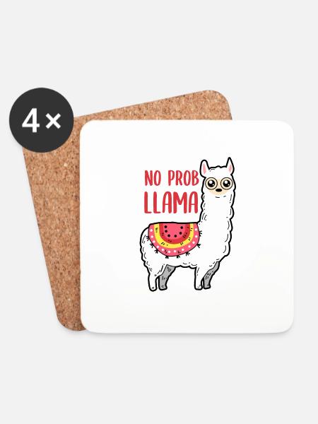 Lama - No Prob Llama - Untersetzer (4er-Set) - Weiß