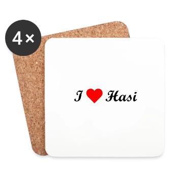 "I love Hasi" Spruch - Untersetzer (4er-Set) - Weiß - Vorne