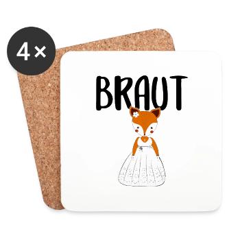 Braut Bride to be Fuchs Füchse JGA Party - Untersetzer (4er-Set) - Weiß - Vorne