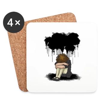 Fille triste dépression nuage noir - Dessous de verre (lot de 4) - blanc - Devant