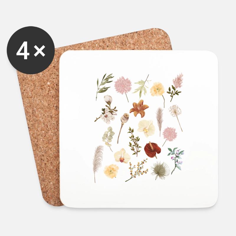 Vintage Boho Botanic Wildflower Flower Nature Love - Untersetzer (4er-Set) - Weiß
