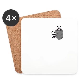 Pandas mignons dans poche poitrine Drôle cadeau enfants - Dessous de verre (lot de 4) - blanc - Devant